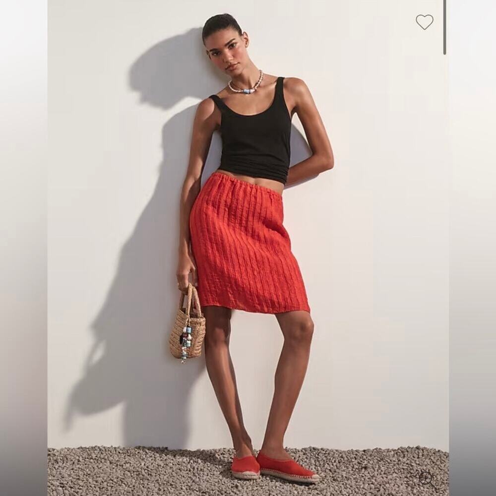 J. Crew Textured Linen Blend Skirt Red CL665 4